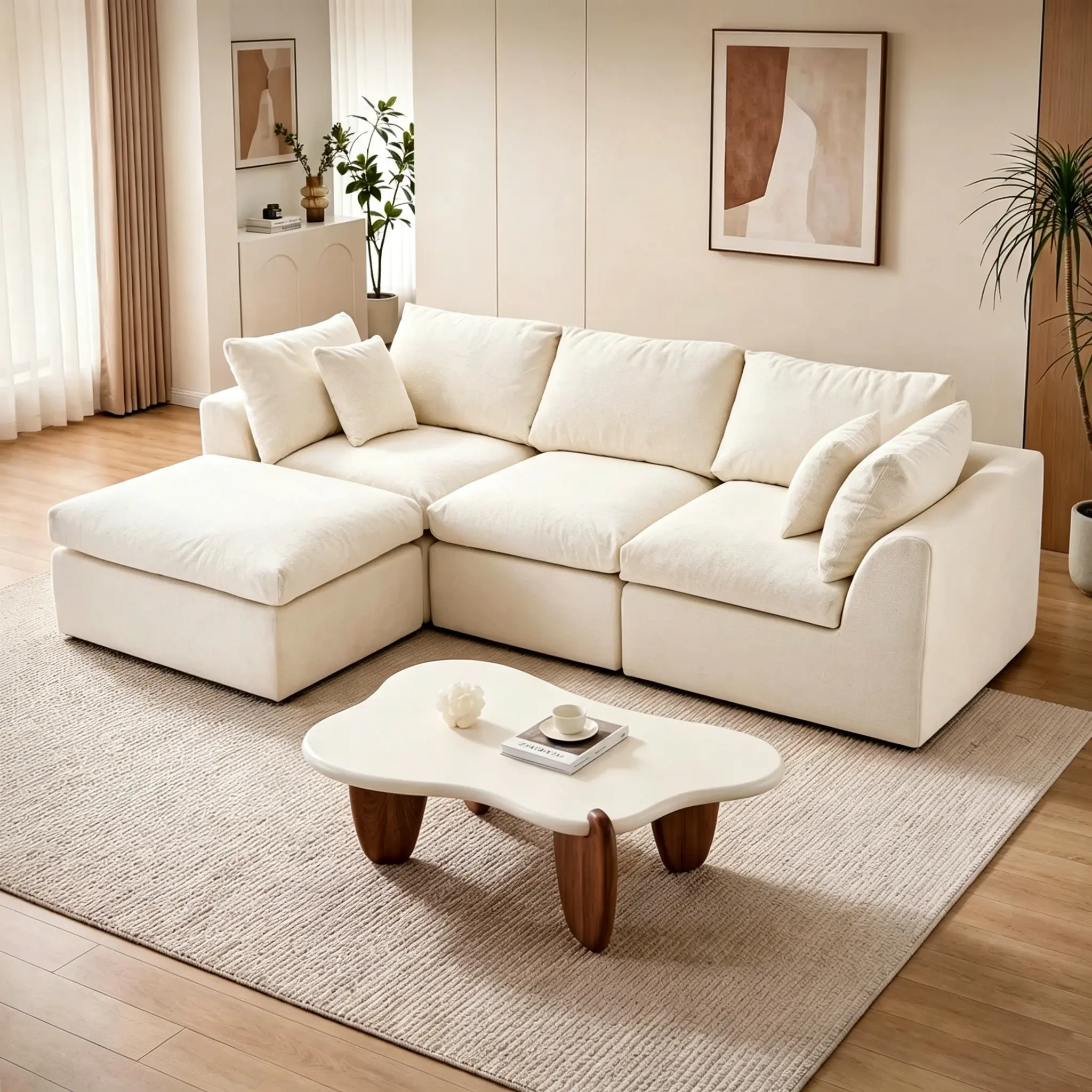 【Deals For You】ModernHub 108" Cloud Modular Sectional Couches, L-Shape Couch With Ottoman, Deep Seat, Oversized Comfy Sofa For Living Room, No Assembly, Boneless Compression Foam Sofas White