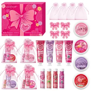 4-Pack Unique Gift Sets - Includes: Lip Balm, Hand Cream, Solid Perfume, Pink Gift Bag & Bow Card. Ideal for: Party Favors, Valentine's Day Gifts, Bridesmaid Proposals.