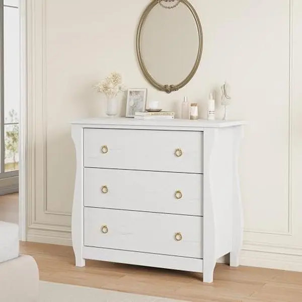 White 3-Drawer Dresser Cabinet - 29.3 in Tall Modern Dresser, Freestanding Furniture with Drawers, Wooden Storage Chest for Bedroom, Living Room, Modern Dressers