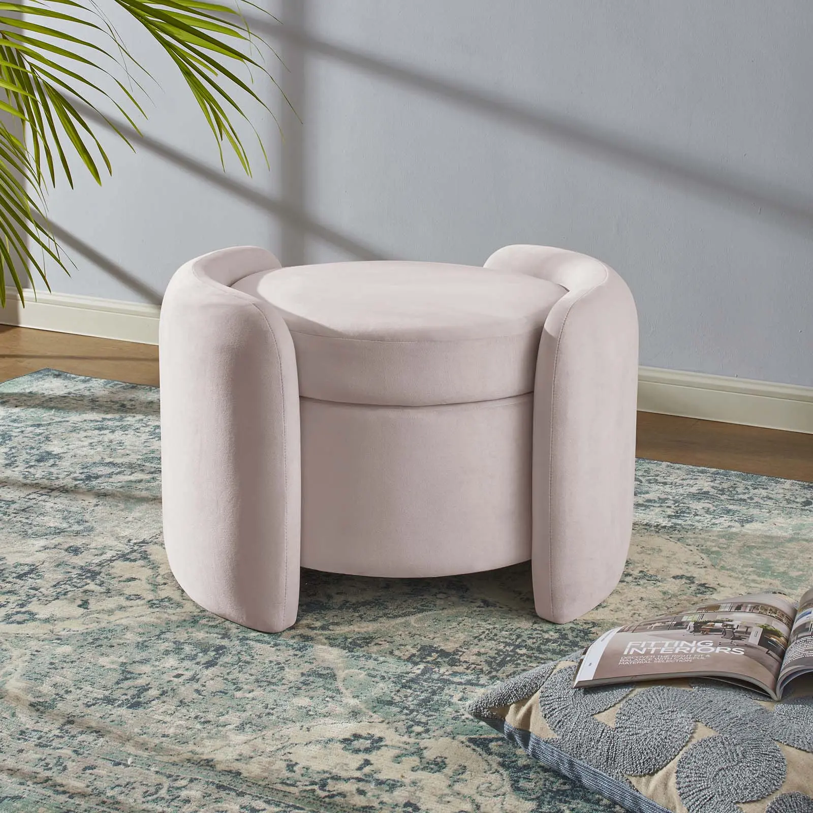 Modway Nebula Upholstered Performance Velvet Ottoman in Pink