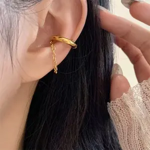 1 Pair Women's Fashion Gold Plated Tassel Hoop Earring Stud Drop Dangle Ear Cuff 15mm Elegant Accessories with Tassel Detail