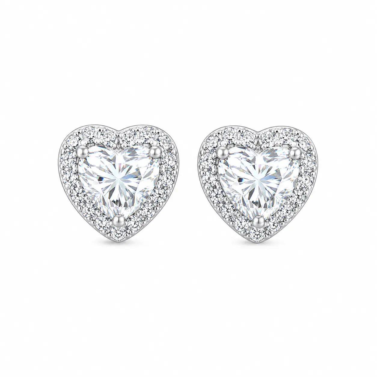 EPT-401-0.8CT Heart-Cut VVS1 Moissanite Halo Stud Earrings, Fashion Costume Jewelry Accessories