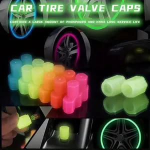 4/8/12 Luminous Tire Valve Caps, Universal PVC Car Valve Caps, Waterproof Luminous Tire Valve Caps, Universal fluorescent bicycle valve caps available in pink, green, blue, red, yellow, and orange.