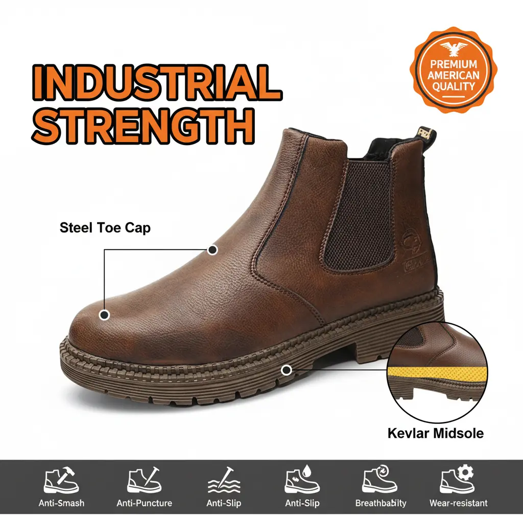 Commercial Splash-proof Smash-proof Puncture-proof Breathable Safety Shoes Unisex Chef Work Shoe Waterproof Anti-slip Durable Outdoor Comfortable designed with Puncture Resistant Kevlar Lightweight Composite Toe and All Terrain Grip Men Women