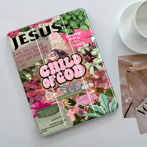 "Child of God" Floral Collage Design iPad Case, Transparent Acrylic Stand Cover, Pencil Holder & Charger Slot, Fits iPad Pro/air/mini, Perfect Gift Shock-resistant Full Cover Protective Case Suitable for Offices Schools and Homes