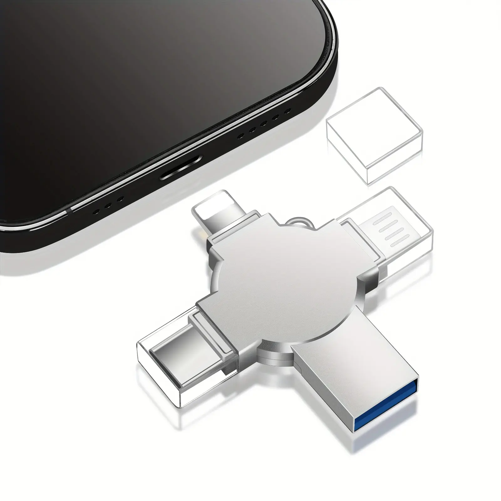 4-in-1 External Flash Drive for iPhone & Type-C & Android & PC, USB 3.0 Memory Stick Photo Stick Thumb Drive, Photo & File Backup with App, Portable OTG Pendrive, 64GB 128GB 256GB 512GB 1TB, Christmas Gift for Boyfriend & Husband & Wife