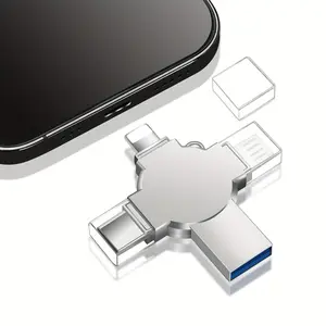 4-in-1 External Flash Drive for iPhone & Type-C & Android & PC, USB 3.0 Memory Stick Photo Stick Thumb Drive, Photo & File Backup with App, Portable OTG Pendrive, 64GB 128GB 256GB 512GB 1TB, Christmas Gift for Boyfriend & Husband & Wife