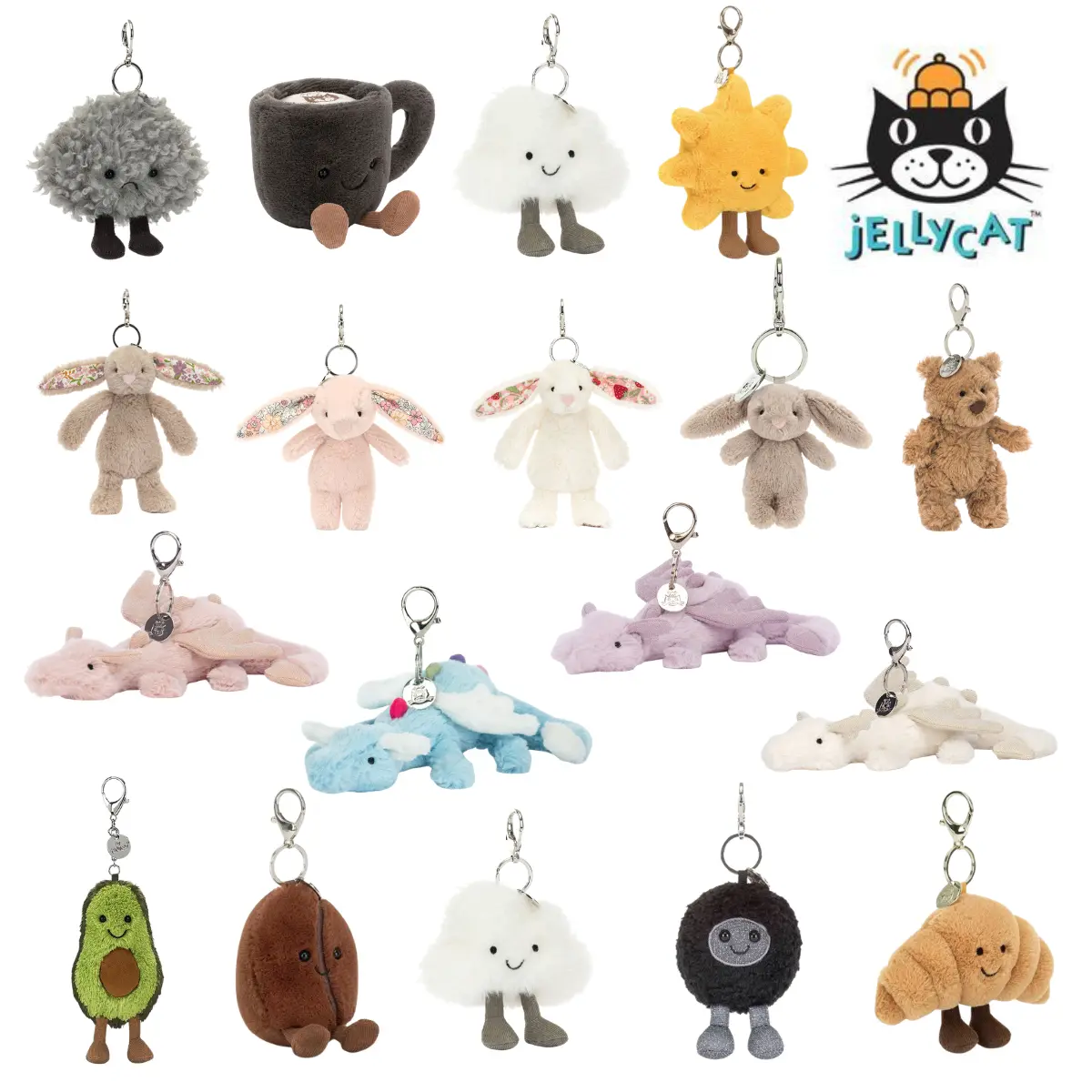 New Jellycat Collectible Plush Keychain - Cute Animal/Food Stuffed Charm, Hanging Pendant for Car/Backpack, Collectible Gift Accessory