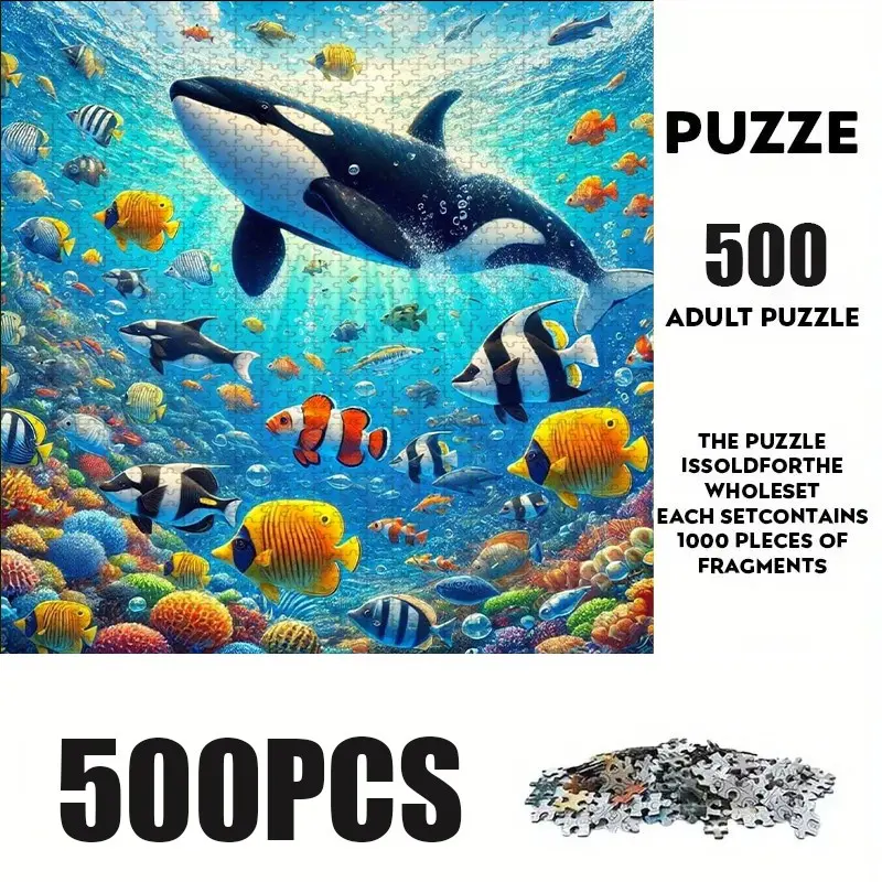 500 Piece Ocean Theme Puzzle, Large Adult Family Interactive Toy, DIY Home Decor Brain Challenge, Holiday Scene, Mixed Colors, Durable Puzzle
