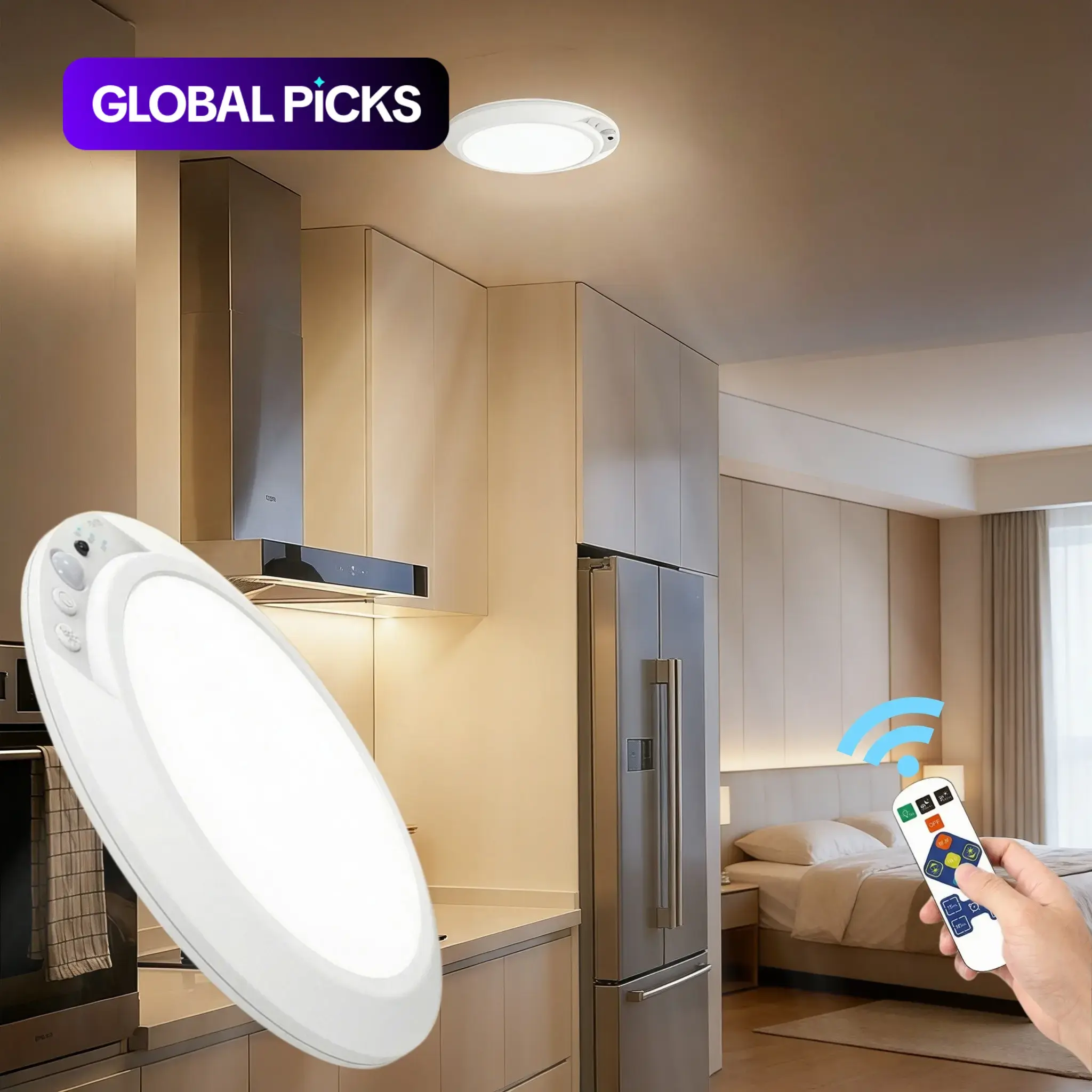 Smart Motion Sensor Ceiling Light, Infrared Remote Control, Wireless, Automatic Dimming, Timer Switch, Color Temperature Adjustable, Type-C Charging
