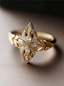 Vintage Court Style Geometric Rhombus Flower Zircon Ring for Women, Elegant Engagement Wedding Anniversary Ring, Retro Jewelry Gift, Geometric Rings, Fashion Engagement Rings