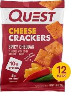Quest Nutrition Cheese Crackers, Spicy Cheddar Blast 10g Protein, Low Carb Snack, Made with Real Cheese, 12 Count (1.06 oz Bags)