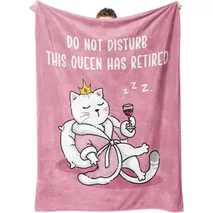 Retirement Gift for Woman, Funny Retirement Blanket, Cool 2026 Retired Gifts for Women, Friends, Coworker, Nurse, Teacher, Happy Retirement Gifts Ideas, Retired Queen Cat Pink Blanket(50 * 60)