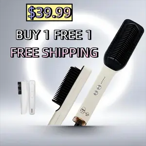 KSKIN Straightening Brush for Hair - Cordless Hair Straightener Brush with Red Light Scalp Massager & Adjustable Comb, Scalp Care & Styling Set for Smooth, Shiny Hair, Perfect Gift for Women & Men