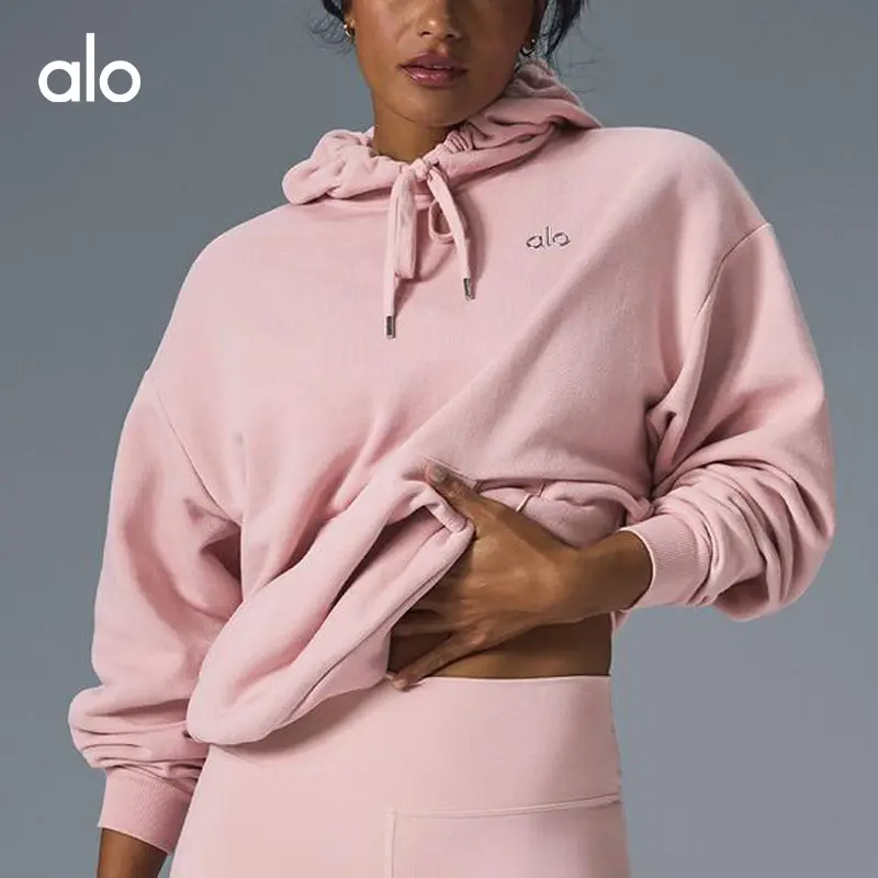 Alo Yoga Accolade Hoodie Unisex Oversized French Terry Pullover Sweatshirt Premium 65% Cotton Boxy Dropped Shoulder Loungewear for Women Men Fit Womenswear