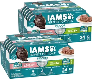 Grain Free Wet Cat Food Pate Turkey Salmon Recipe Indoor Adult Perfect Portions 2.6 oz Trays 24 Servings