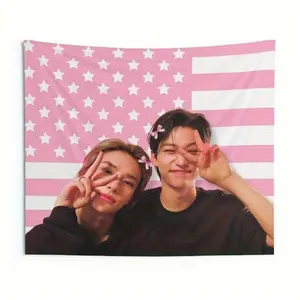 SKZ Live America Banner - Stray Hyunjin & Kpop Merch, 60x40 Feet, Pink with White Stripes, Durable PEa Tapestry, Perfect for Concerts, Birthdays, and Fan Gifts, Fan Merchandise |     Kpop Merchandise |     Fabric, Kpop Merchandise Decoration Home Decor Su