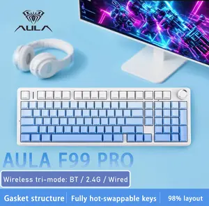 Aula F99 PRO Wireless Gaming Keyboard with 8000mAh Battery, Hot Swappable Creamy Keyboard, 2.4GHz/Type-C/BT5.0, NKRO, RGB Backlit for Win/Mac/Gaming