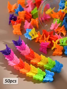 50pcs-Girls-Y2K-Candy-Colored-Random-Butterfly-Shaped-Mini-Hair-Clips-Pink-Blue-Yellow-Green-Versatile-Style-Solid-Color-Hair-Claws, Hair Claws Set-Hair-Accessories-Suitable-For-Daily-Wear-Parties-Commutes-Vacations-Washing-Face-Bathing-Mak