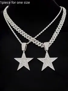 Star Shaped Pendant & Cuban Chain Necklace, Fashion Jewelry for Party, Daily Clothing Decor, Trendy All-match & Exquisite Jewelry for Birthday Gift, Cuban Link Chain