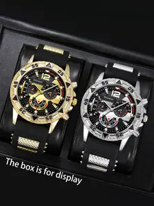 Trendy Hardcore Streetwear Quartz Watch Set, Fashionable Watch, Zinc Alloy Case with Silicone Strap, Multifunctional Analog Dial, Precision Movement