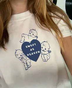 Sweet as Heaven Angel Baby Tee | Coquette Aesthetic Shirt | Y2K Downtown Girl Tee | Vintage Cherub Graphic Top | Soft Girl Tee