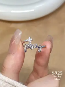 925 Sterling Silver Fashion Cross Design Cuff Ring, Adjustable Ring for Women & Girls, Elegant All-match Fashion Engagement Ring for Daily Wear