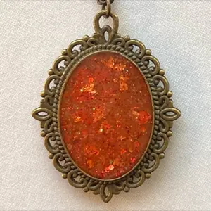 Mystic Fire Opal Heirloom Oval Pendant - Antique Gold Tone