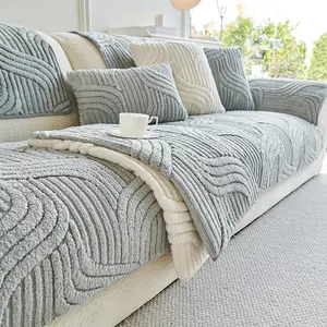 1 Count Jacquared Sofa Cover Mat 1-4 Seater Ultra-Soft & Anti-Slide Slipcover, Stain Resistance Machine Washable Bench Couch Cover, Anti-Scratch Pet Friendly Sofa Protector Covers for Pet's Hairs, Easy Assembly, Beige, Blue, Khaik, Gray