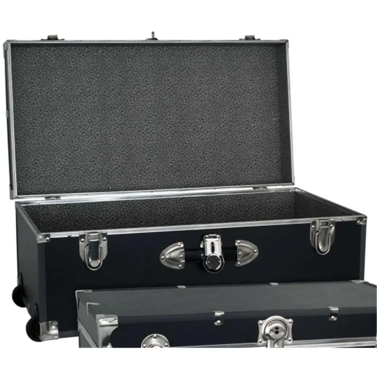 212 MAIN Seward Trunk 6113-18 Collegiate 30 in. Plastic Rolling Storage Chest Boxes with Push-Button Wheels, Portable Black Furniture