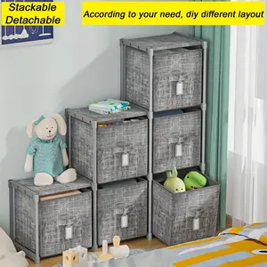 New 6 Cube Closet Organizers and Storage with Bins and Labels 6 Cube Storage Shelf for Toy Clothes etc. Suit for bedroom closet garage etc. Printed Grey Boxes Rectangle