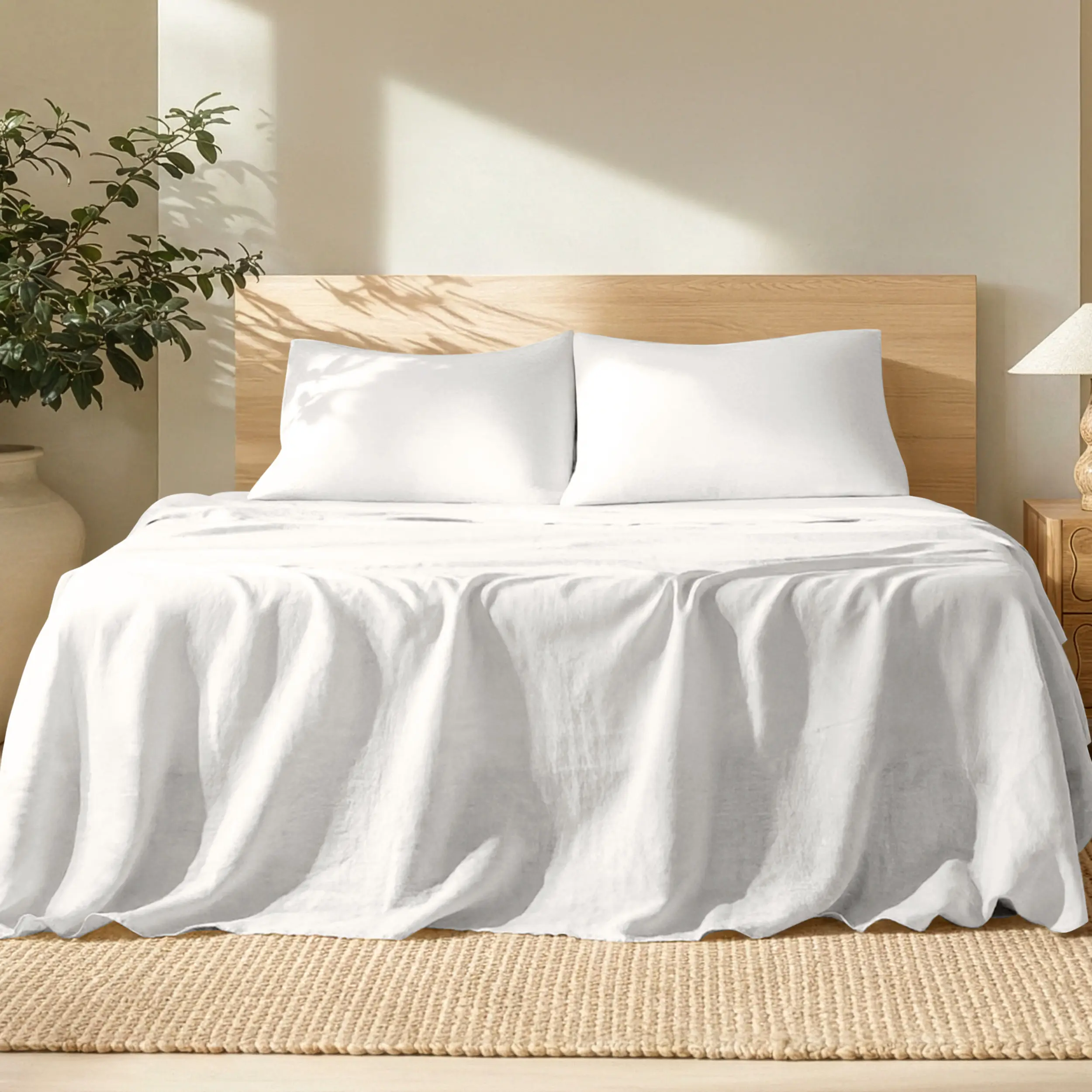 Bare Home 100% Linen Bed Sheet Set - Luxury Bed Sheets with Deep Pockets Design, Machine Washable, Simple Elegance, Bedding Sets, Fitted Sheets