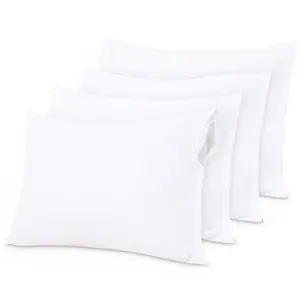 Bedsum Luxury 4 Pack Waterproof Pillow Protector with Zippered Closure,Hypoallergenic-White