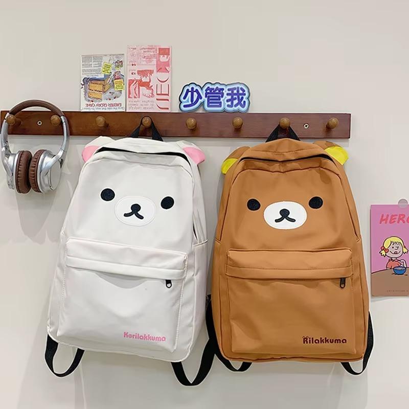 Hot Cute Bear Rilakkumas Backpack Large Capacity Anime Cartoon Backpack Stylish Student School Bag Nylon Shoulder Bags Schoolbag