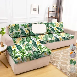 Leaf Elastic Print Sofa Cushion Cover, Fits L-Shaped Sofas, Washable, Separate Seats, Furniture Protector, Home Decor, Pet Friendly
