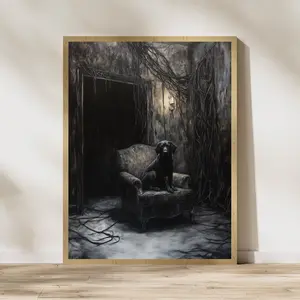 Gothic Black Dog Wall Art, Dark Moody Dog Wall Art, Moody Animal Wall Art, Mystical Black Dog Wall Art, Rustic Gothic Dog Wall Art, Unframe