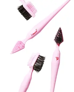 The Frontal Queen Le Swoop Edge Brush - Pink 3-in-1 Edge Styling Tool with Boar Bristles & Comb for Sculpting & Defining Edges