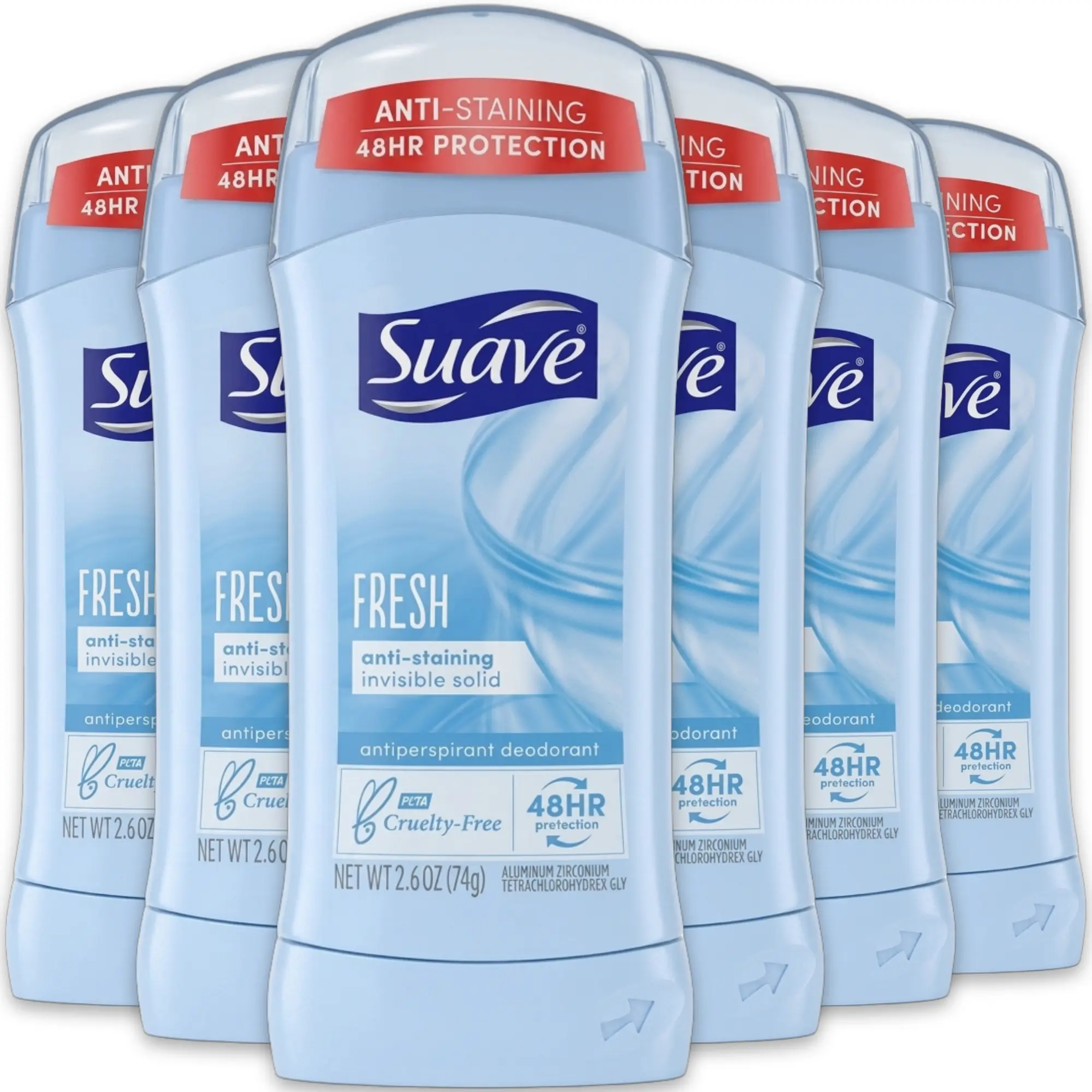 Women's Suave Fresh Anti-Staining Invisible Solid Antiperspirant Deodorant Stick - 48-Hour Protection, 2.6oz/74g, 1-12 Pack, Smooth Body Care for Daily Use, Pleasant Scent, Summer Essential, Multi-Pack