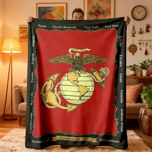 Us Marine Corps Campaign Medal Flannel Blanket, Soft Lightweight Warm, Bedroom Holiday Decor, All Seasons, Bed Sofa Office Camping Travel