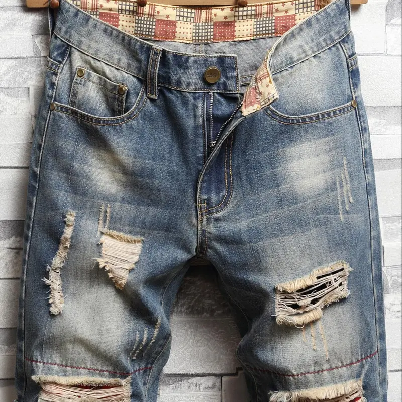 Men's Regular Fit Plain Ripped Denim Shorts, Distressed Jeans Shorts, Casual Comfy Fashion Cowboy Style Shorts for Summer, Men's Bottoms for Daily Wear, Trendy Short, Casual Fitted Shorts