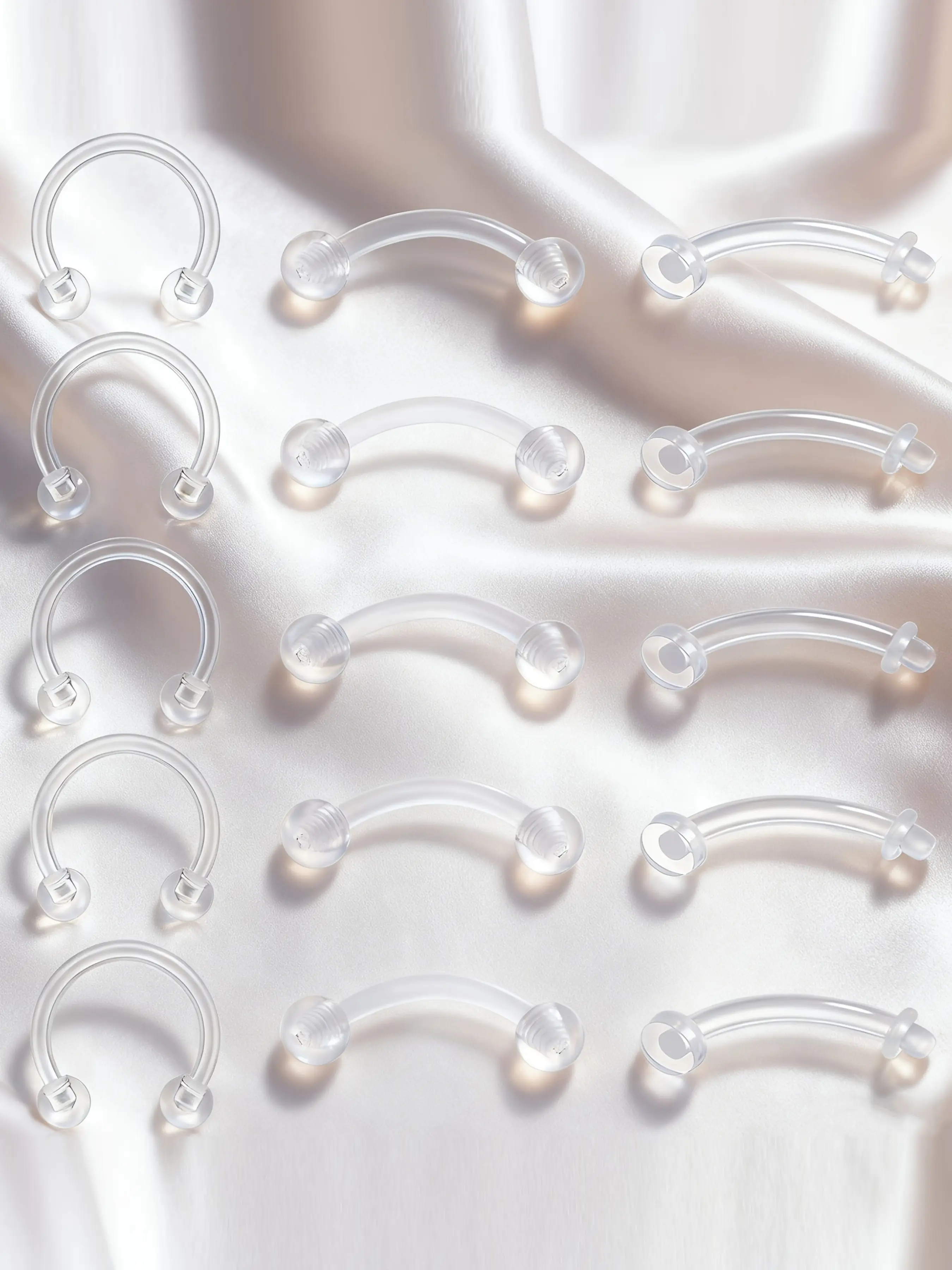 15pcs 16g Clear Flexible Plastic Daith Ear Studs, Rook Earrings Nose Ring, Eyebrow Rings, Curved Barbells, Belly Piercing Retainers, Body Piercing Jewelry