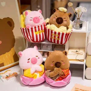 Adorable Popcorn Plush Toys - 1PC Capybara in Striped Bowls - Soft & Cuddly Stuffed Animals for Kids - Perfect for Hugging and Collecting