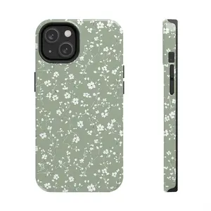 [New Arrivals]Sage Green Floral, Ditsy White Flower Pattern, Cute & Trend Premium Film 2 in 1 Phone Case - Durable, Shock Absorbing and Stylish Protection - Compatible with iPhone 16, 15, 14, 13, 12 Plus, Pro, Pro Max, Perfect birthday gift for friends.