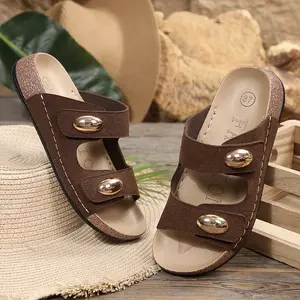 Womens Flat Slide Sandals Cork Footbed  Slip on Shoes Summer Stylish Comfort