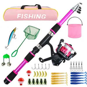 Pink Fishing Rod & Reel Combo Kit – Includes Bucket, Tackle Box & Carry Bag, Cute & Portable Set, Ready-to-Use for Outdoor Fun