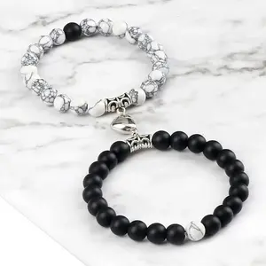 2 Pcs Matching Heart Couple Bracelet Natural Beads BFF Heart Bracelet Valentine's Day Gifts for Men & Women - Stylish & Versatile Jewelry