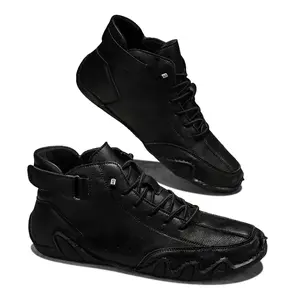 Men's Mid-Top Casual Boots: Leather Upper, Adjustable Ankle Strap, Non-Slip Sole – Stylish Footwear for Urban Outings, Daily Errands & Cool-Weather Looks (Black/Gray/Beige/Light Blue)