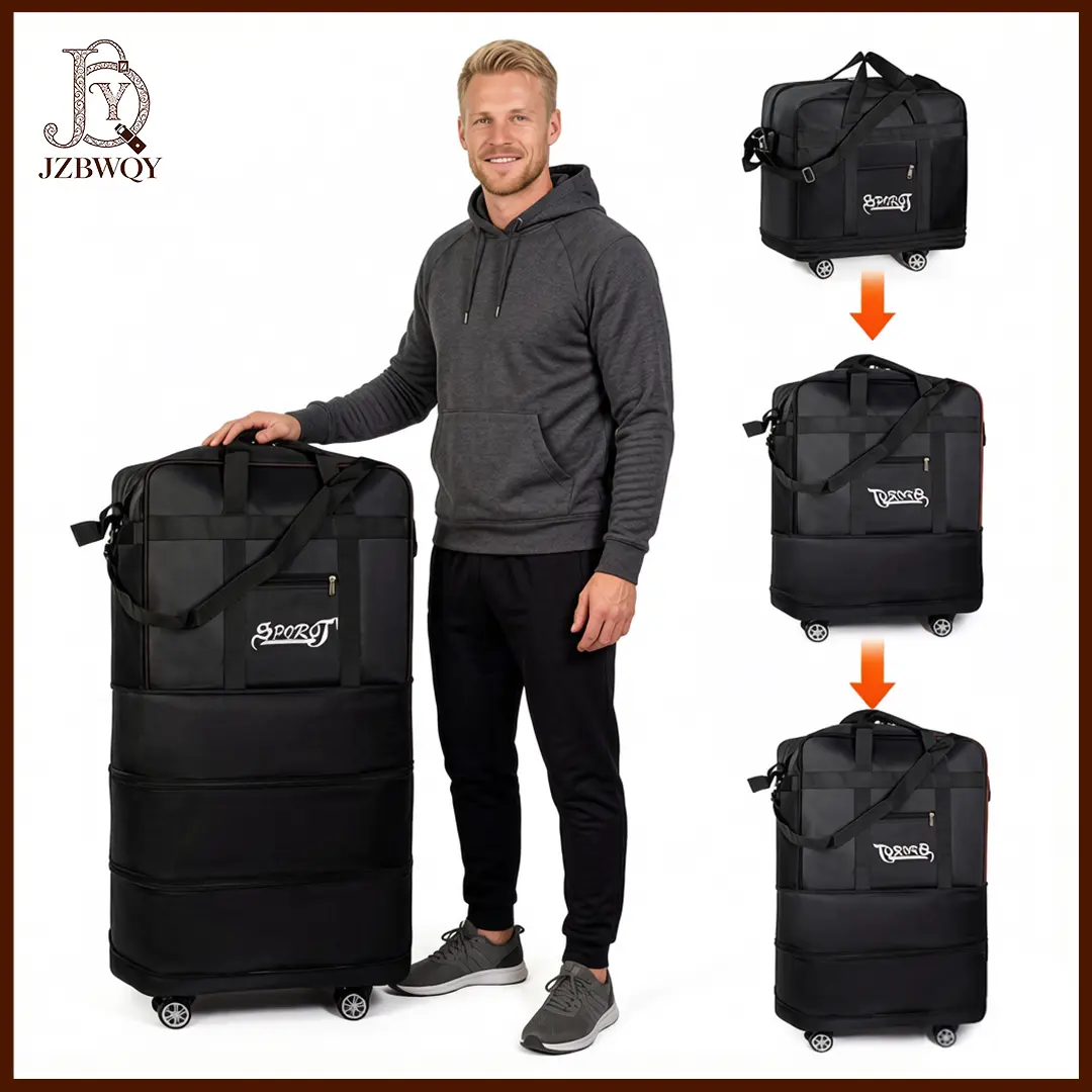 JZBWQY Wheeled Duffel Bag - 80L 3-Layer Expandable Convertible Lightweight Nylon Luggage, Foldable Travel Boarding Bag with Expandable Folds Feature for Moving, Duffel Wheeled, Three Layers Luggage Bags For Travel Travel Duffle Bag