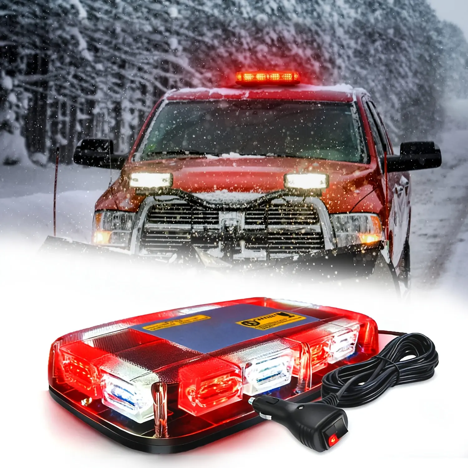 48LED Roof Top Strobe Lights, High Visibility Emergency Safety Warning LED Mini Strobe Light bar with Magnetic Base for 12-24V Snow Plow, Trucks, Construction Vehicles