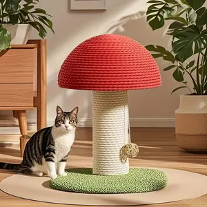 Durable hairless three-in-one indoor cat scratching post, red mushroom-shaped cat scratch board, mini and cute, equipped with sisal cat scratch pad, space-saving, furniture protection